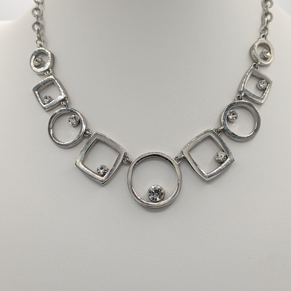 White House Black Market Reversible Necklace Rhinestone Clear, Black Silver Tone